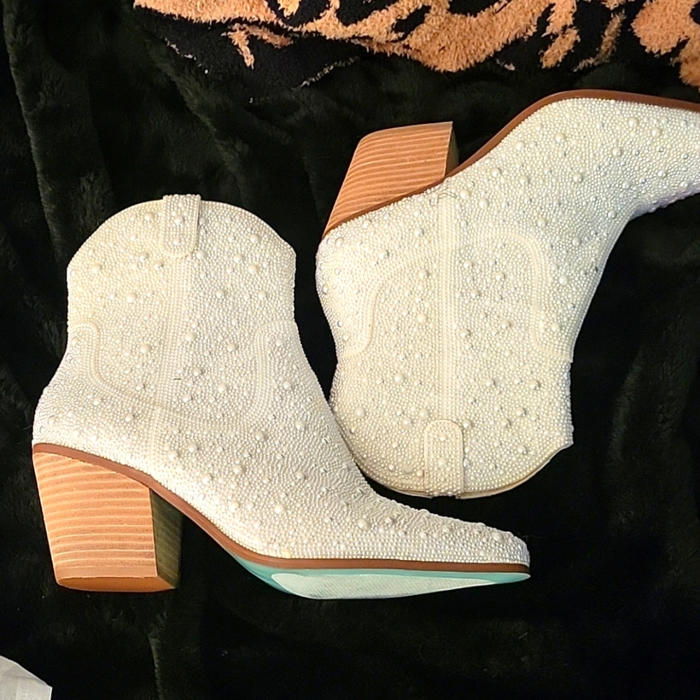 Betsey Johnson pearl boots